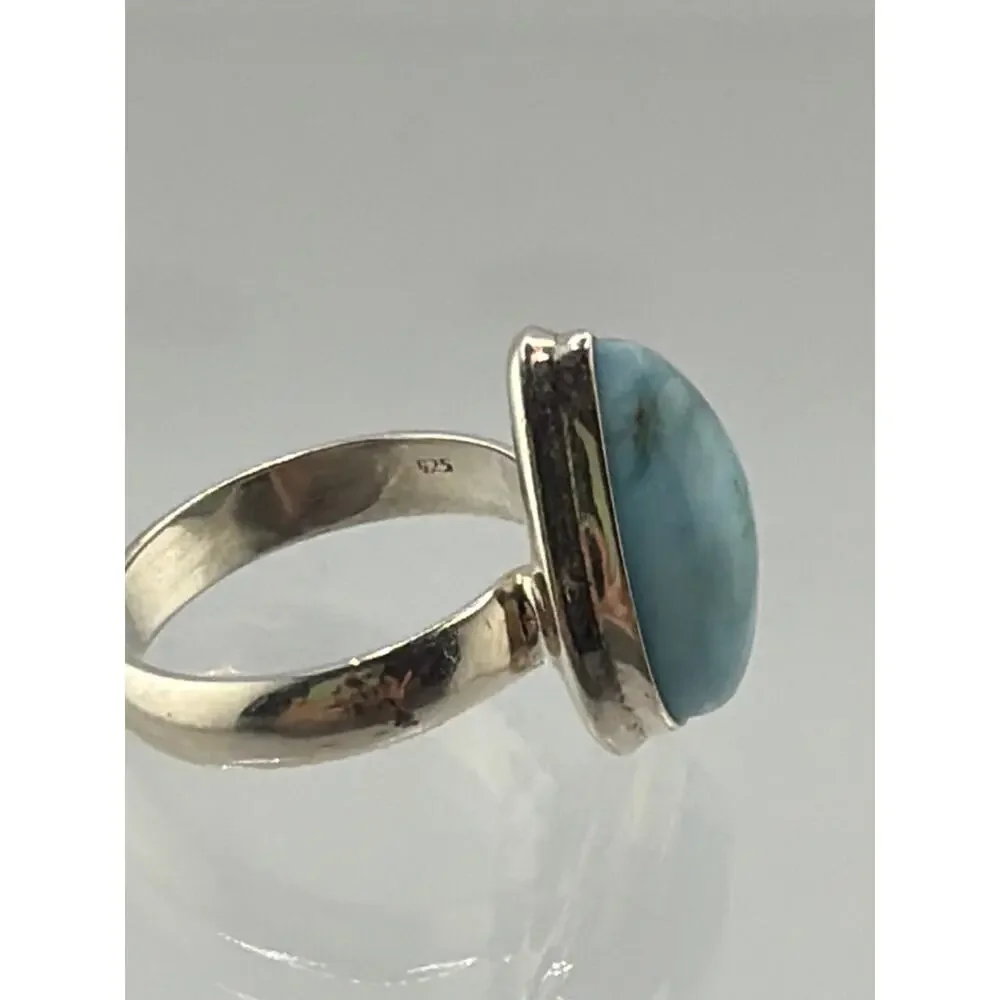 Pear Shaped Larimar Sterling Silver Ring Artisan Jewelry 8